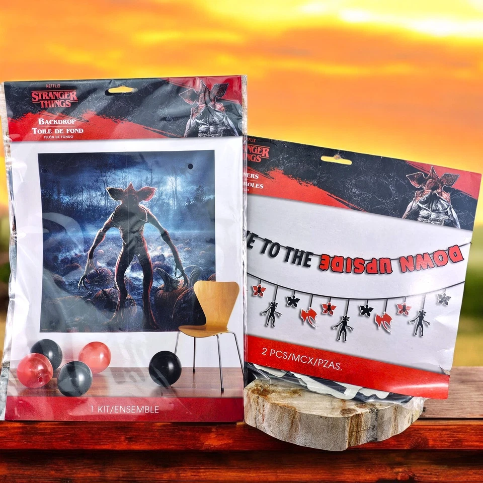 STRANGER THINGS Halloween Backdrop & Party Banners Demogorgon Theme Birthday Lot - Image 1 of 4
