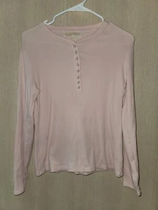 Womens Michael Kors Pink Long Sleeve Pearl Button-Down Blouse Size XLARGE  - Picture 1 of 5