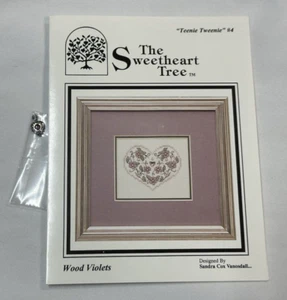 Sweetheart Tree WOOD VIOLETS Cross Stitch Chart Sterling Silver Heart Charm - Picture 1 of 10