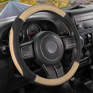 Black And Beige Microfiber Leather Steering Wheel Cover For F150 Tundra Range Ro - Picture 1 of 8