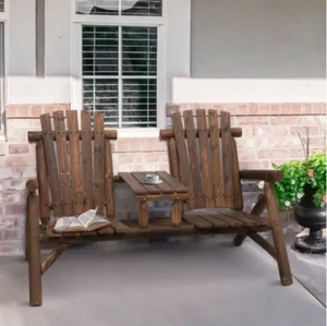 Patio Bench Chair Wooden Outdoor Garden Porch Furniture Park Brown Rustic Backed - Picture 1 of 9