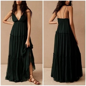 BHLDN Anthropologie Amandine Maxi Dress Green Chiffon Wedding Guest Sz 12 - Picture 1 of 12