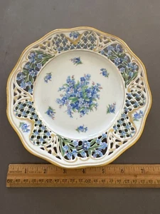 SCHUMANN BAVARIA CHULET FORGET ME NOT PIERCED RETICULATED PORCELAIN PLATE 7 1/2" - Picture 1 of 7