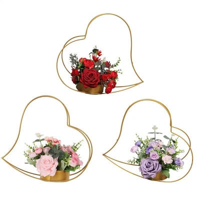 Gold Vases Free Standing Metal Wedding Centerpiece 36cm Peach Heart Basket - Image 1 of 4