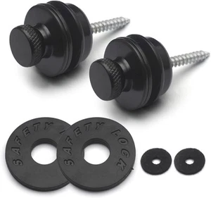 2PCS Black Guitar Strap Locks Dual Design Strap Retainer System Black Rubber New - Picture 1 of 7