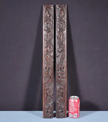 Par de paneles/ molduras tallados en madera maciza francesa antigua de 26" de alto salvamento Foto 1 de 4