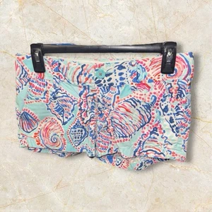 Lilly Pulitzer Walsh Shorts Womens 0 Blue Seashell Outdoors Casual Preppy 28x10 - Picture 1 of 5