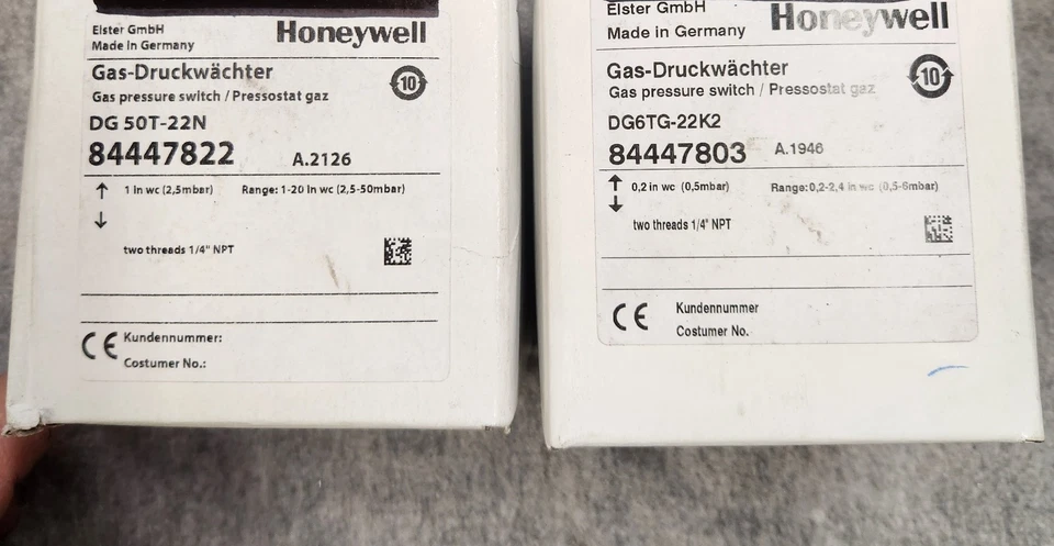 (2) NUEVO Interruptor de presión de gas Honeywell DG50T-22N, 84447822, DG6TG-22K2, 84447803 Foto 1 de 4