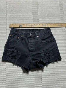Levis 501 Jeans Short Women Tag 28 Black High Rise Button Fly Booty Shorts - Picture 1 of 3