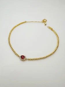 18K Solid Gold Ruby and Diamond Bracelet Dainty Chain Minimalist Gift - Picture 1 of 6