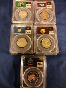 2007 S SILVER PR69 STATE FLAG (5) COIN SET. THIS HAS THE WYOMING STATE QUARTER. - Picture 1 of 2