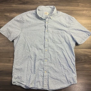 Faherty Shirt Mens Large Scallop Pattern Short Sleeve Button Up Casual - Picture 1 of 8