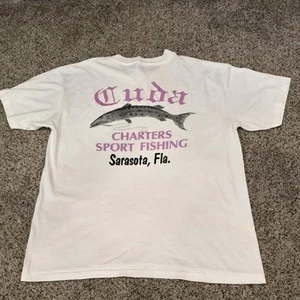 Vintage Cuda Charters Sportfishing Sarasota FL 2-Sided T-Shirt Sz L Barracuda  - Picture 1 of 11
