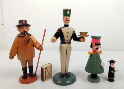 4 alt Erzgebirge Holz Weihnacht Räuchermännchen Bergmann u.a 1x Etikett expertic - Bild 1 von 4