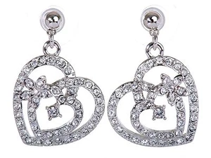 Crystals From Swarovski Heart Pierced Earrings Rhodium Plated Authentic 7103t - Picture 1 of 8