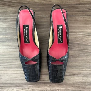 Scarpe vintage Etienne Aigner Caino finto rettile punta quadrata pelle slingback taglia 6 - Foto 1 di 13