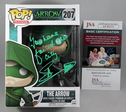 STEPHEN AMELL SIGNED THE ARROW FUNKO POP FIGURE w/QUOTE AUTOGRAPHED +JSA COA Cover