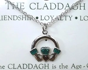 Collana Irlandese Claddagh 18" Placca Argento Giorno di San Patrizio Made in USA NUOVA - Foto 1 di 3