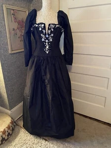 Vtg 80’s Ricco Antonio Long Sleeve Mirrored Beaded Dress Formal Gown Gothic - Picture 1 of 9