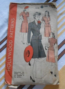 1940s HOLLYWOOD PATTERN Sewing 1013 Size 14 Bust 32 Two Piece Suit Dress CHECKED - Picture 1 of 2