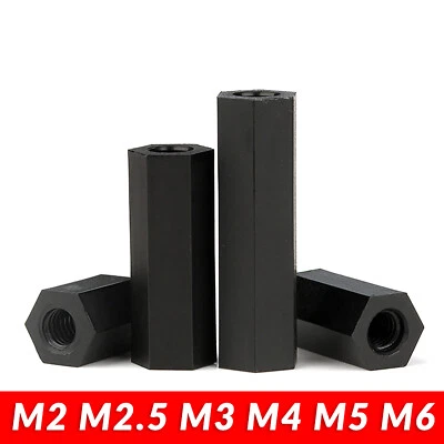 Langmuttern DIN 6334 Schwarz Kunststoff Gewindemuffen Sechskantmuttern M2 bis M6 - Bild 1 von 3