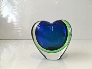 MID CENTURY 50'S MURANO SOMMERSO GREEN & BLUE GLASS HEART BUD VASE VINTAGE RETRO - Picture 1 of 18