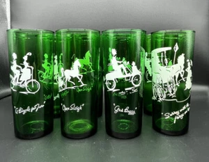 ANCHOR HOCKING GAY NINETIES Tumblers Forest Green Glasses Mid Century 14oz Set~8 - Bild 1 von 18