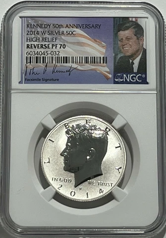 2014 W NGC PF70 SILVER REVERSE PROOF KENNEDY 90 % SIGNATURE 50TH ANNIVERSARY 50c Cover