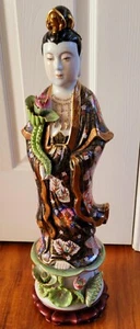 Chinese Japanese Kwan Yin Statue Famille Rose Noir Large 22" Immortal Rare HTF! - Picture 1 of 23