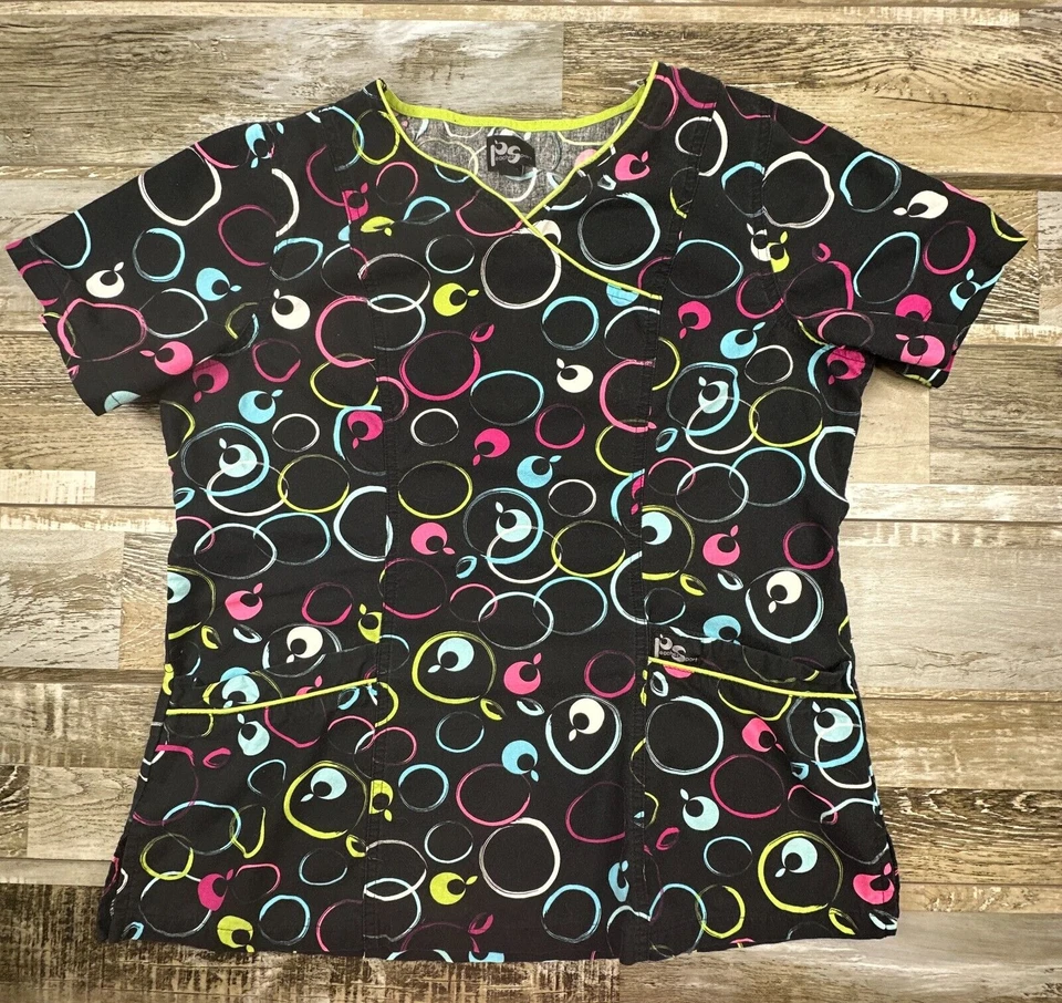 Blusa Médica Para Mujer M Peaches Deportiva Círculos Negros Enfermera Médica Foto 1 de 4