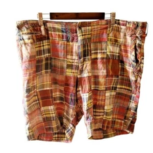 Polo Ralph Lauren Madras Plaid Vintage Flat Front Shorts Size 42 Preppy Classic - Picture 1 of 7