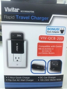 Vivitar Rapid Travel Charger VIV-QCB-200 Canon NB-2L/2LH/2L12/2L13/2L14 Charger  - Picture 1 of 2