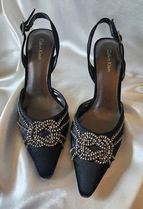 Calvin Klein Devine Seide Satin Pumps Slingback Riemen Strass schwarz Größe 6M - Bild 1 von 10