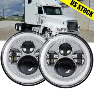 Pair For Freightliner Century Class 7inch Round LED Headlights Hi/Lo Beam Light - Picture 1 of 13