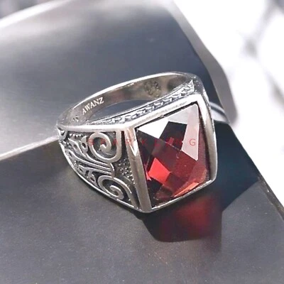 Ruby Baguette Cut Gemstone With 925 Sterling Silver Ring For Men's #E168 - Image 1 of 4