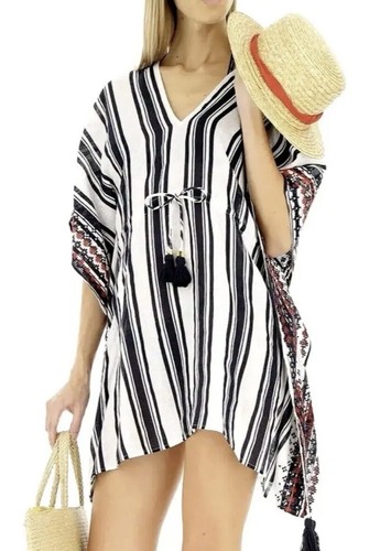 NUOVA TENDA DA SOLE TORY BURCH AUDACE A RIGHE CAFTANO COPERTURA SPIAGGIA TORY BIANCO MARINO TAGLIA XS S