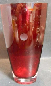 Vintage Ruby Red Triangular Glass Vase Clear Bottom 8.13" x 4.25" Excellent Cond - Picture 1 of 7