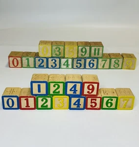 Vintage Wooden Wood Building Blocks Children's NUMBERS SYMBOLS 1-9 += Lot Of 27 - Picture 1 of 9