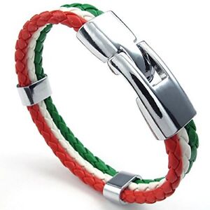 Bracelet Man Woman Teenager Steel Leather Braid Italia Green White Red Italy