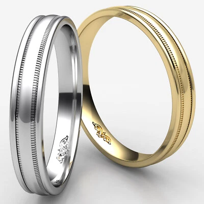 Man Men's Women's Milgrain Carved Comfort Fit Ring 4mm Wedding Band White Gold - Image 1 of 4