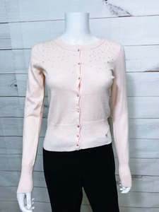 American Eagle Womens Cardigan Size S Pink Button Up Beaded Long Sleeve - Picture 1 of 10