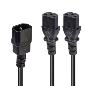 Lindy 30363 IEC C14 to 2 x IEC C13 Splitter Power Extension Cable, Black, 1m - Photo 1/6