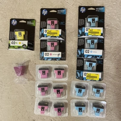 16 SEALED Genuine HP 02 Ink Cartridges, Light Cyan, Light Magenta, Yellow - Image 1 of 4