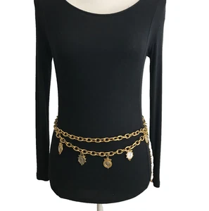 Cintura donna catena XS-S oro vintage swag drappeggiata moneta corpo pancia metallo pesante perline - Foto 1 di 11