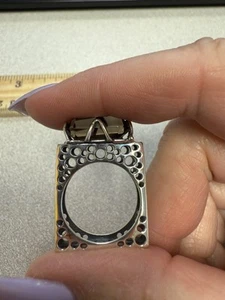 Unique Sterling Silver Square Open Smoky Quartz Ring 8.5 - Picture 1 of 6