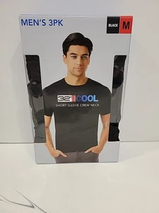 Paquete de 3 camisas 32 Degrees Cool para hombre manga corta cuello redondo, negras, talla mediana - Imagen 1 de 6