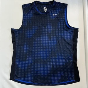 Nike Running Dri-Fit Men's XL Blue & Black Pattern Tank Top Athletic Reflectors - Picture 1 of 10