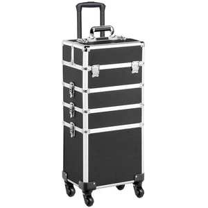 Aluminum 4 In 1 Rolling Makeup Train Case Salon Cosmetic Trolley Organizer Box - Picture 1 of 6