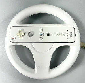 Nintendo Wii White RVL-003 Motion Remote Controller with Steering Wheel Tested - Picture 1 of 11