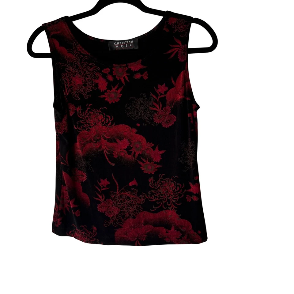 Camiseta sin mangas Christina Hope Petite M Y2k negra floral japonesa Grunge Whimsigoth Foto 1 de 4